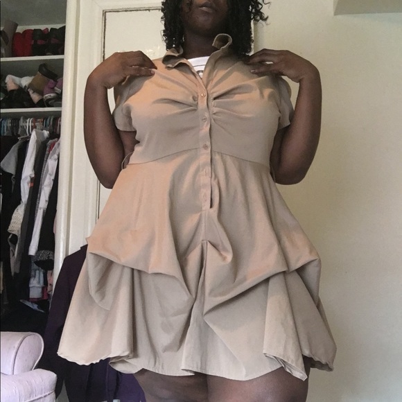 Dresses & Skirts - Khaki Pleated High Low Dress.